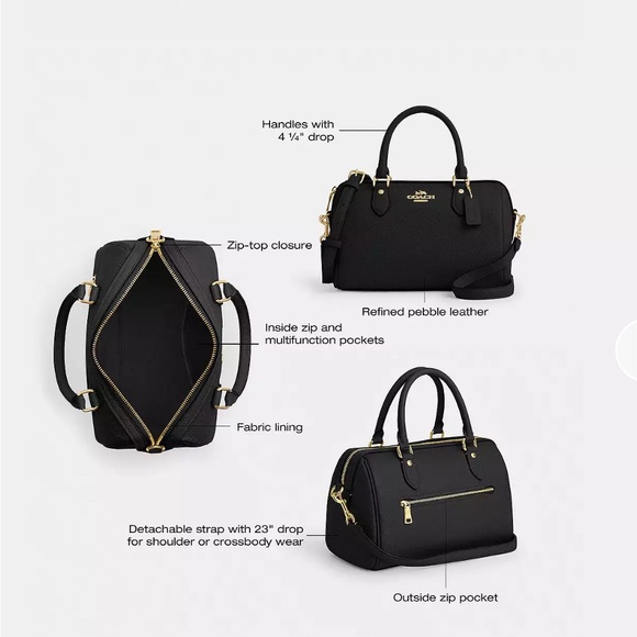 Coach Black Rowan Satchel Handbag - Picture 6 of 8